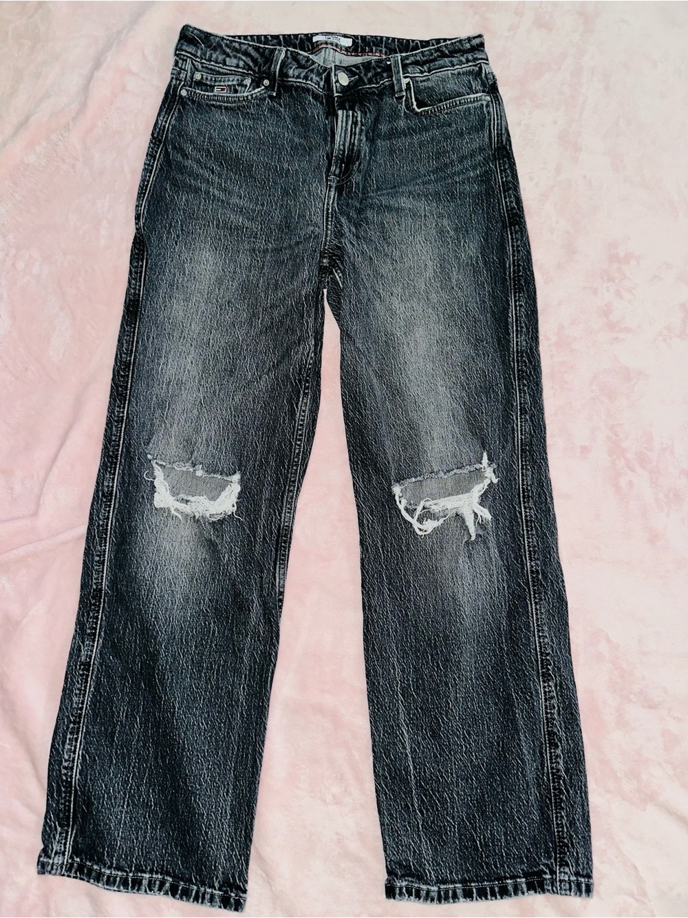 Men's Straight Black Distressed Jeans
